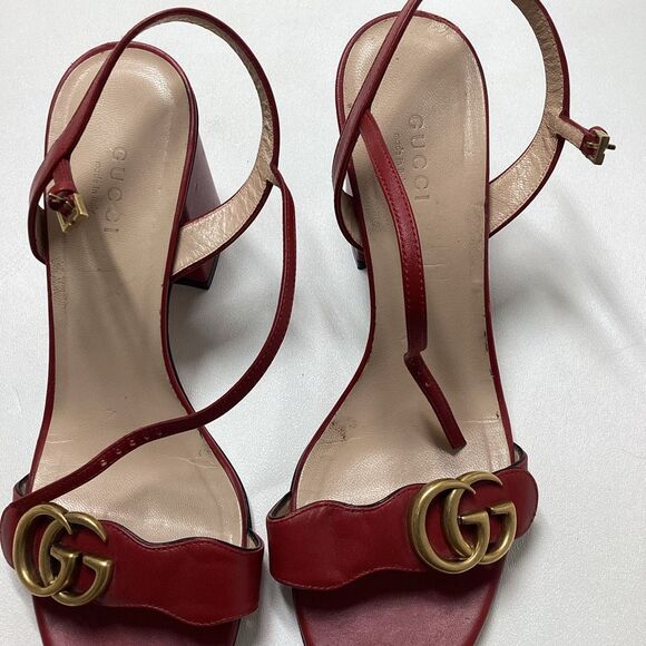 Gucci Red Leather GG Marmont Ankle Strap Sandals Size EU 38 - Picture 8 of 16